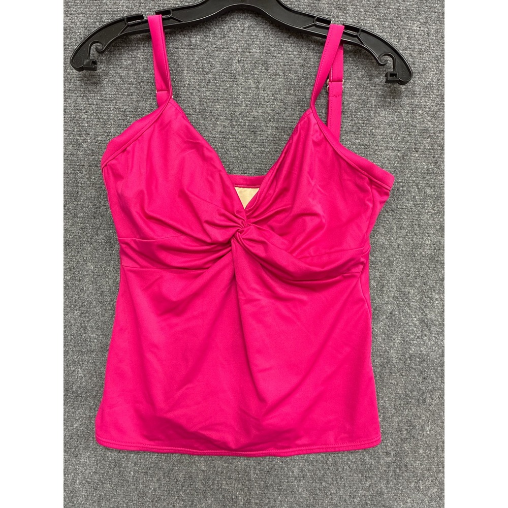 Miraclesuit Hot Pink Twist Front Tankini Swim Top Adjustable Straps Size 12 2852